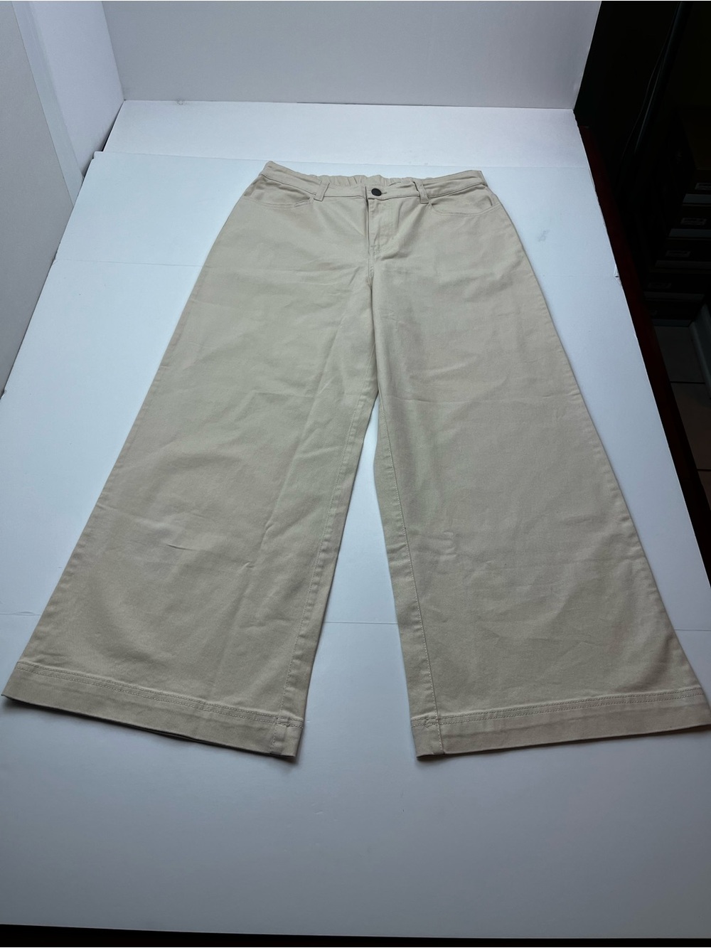 Pact Organic Stretch Twill Wide Leg Pant Womens Large Khaki Ankle Pockets